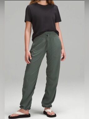 Lululemon Dance Studio Pants Lined Dark Olive Green Ruched Jogger Size 2